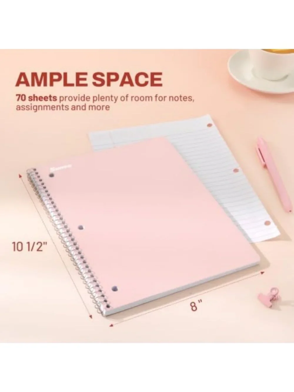 Colorful 10-Pack Spiral Notebooks, 1-Subject, College Ruled, 70 Sheets, 3-Hole